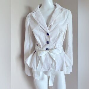 Ann Taylor LOFT Corduroy Blazer Jacket Button Front Beige Belted Size 10